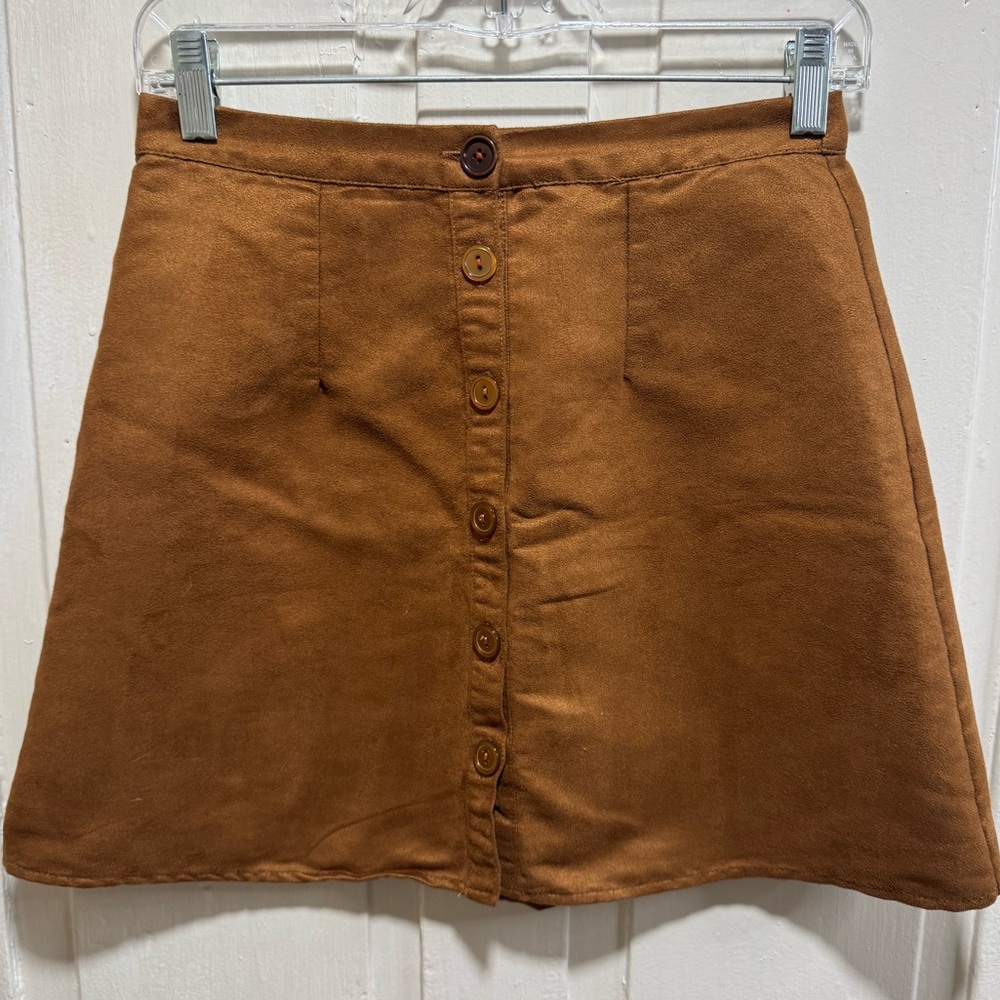 Rue21 Women’s Brown Faux Suede Button Front Skater Mini Skirt S Fall Preppy 90s